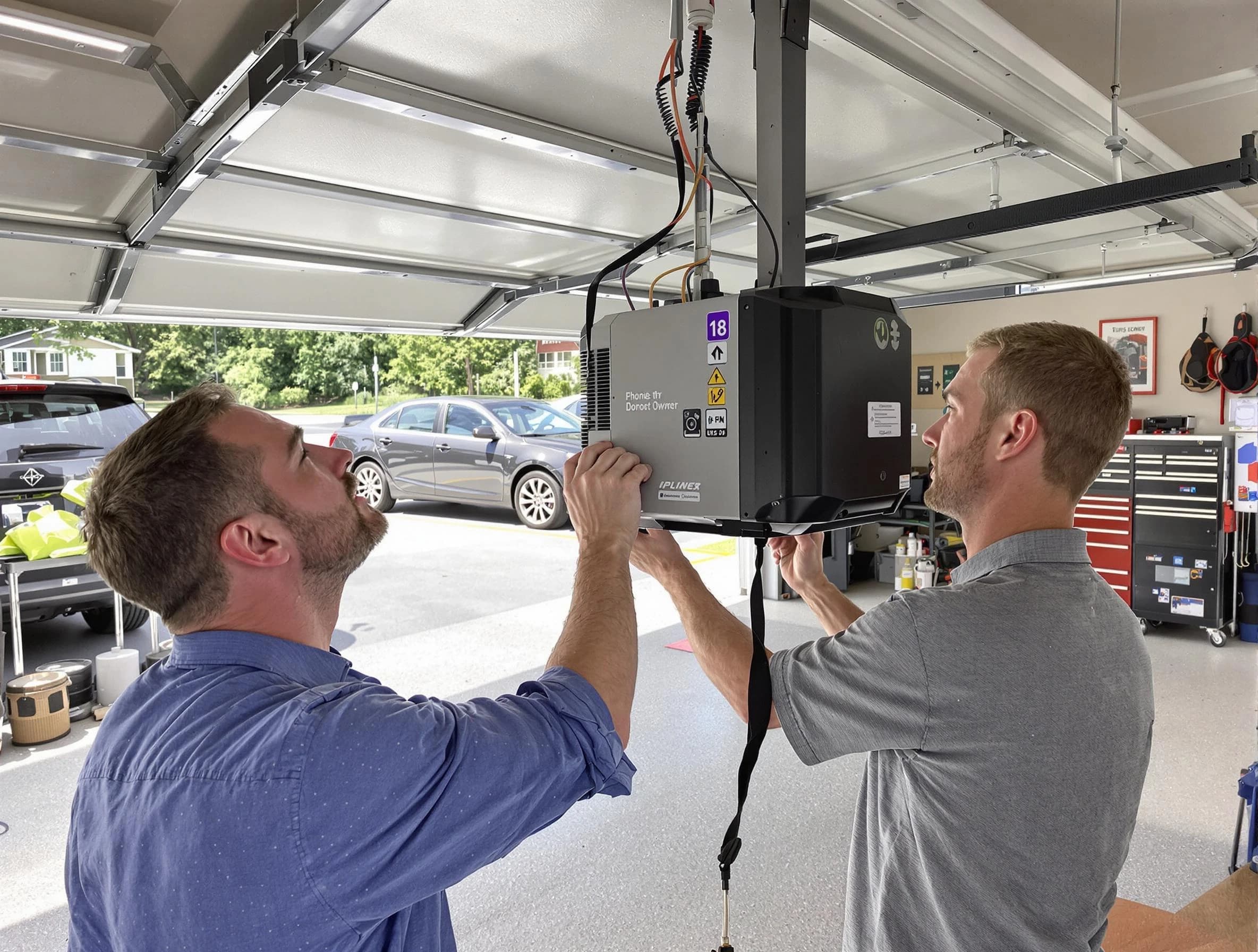 Franklin Garage Door Repair technician installing garage door opener in Franklin